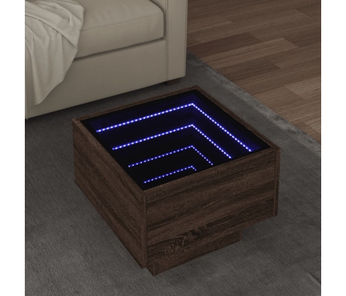 Mesa auxiliar con LED madera ingeniería marrón roble 40x40x30cm