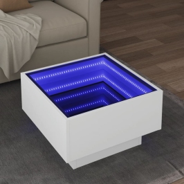 Mesa de centro con LED madera de ingeniería blanca 50x50x30 cm