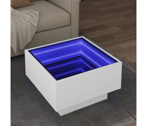 Mesa de centro con LED madera de ingeniería blanca 50x50x30 cm