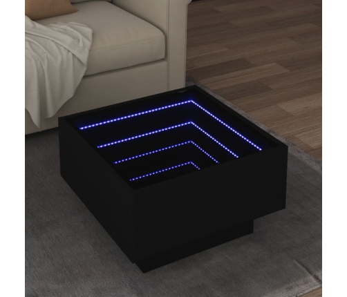 Mesa de centro con LED madera de ingeniería negro 50x50x30 cm