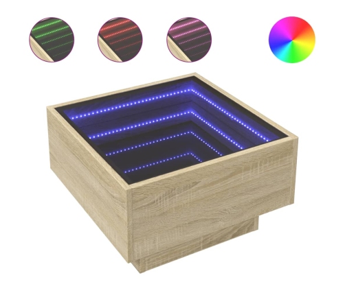 Mesa de centro y LED madera ingeniería roble Sonoma 50x50x30 cm