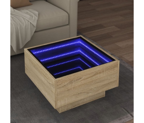 Mesa de centro y LED madera ingeniería roble Sonoma 50x50x30 cm