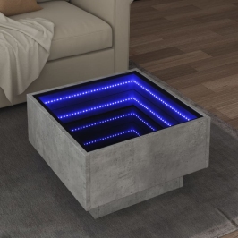 Mesa de centro y LED madera ingeniería gris hormigón 50x50x30cm