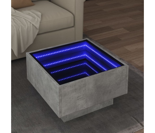 Mesa de centro y LED madera ingeniería gris hormigón 50x50x30cm