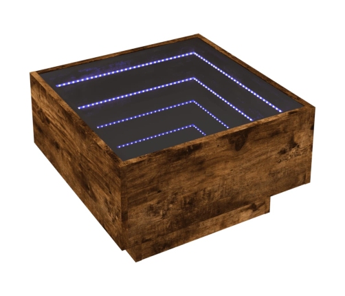 Mesa de centro y LED madera ingeniería roble ahumado 50x50x30cm