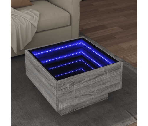 Mesa de centro y LED madera ingeniería gris Sonoma 50x50x30 cm