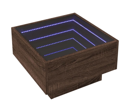 Mesa de centro y LED madera ingeniería marrón roble 50x50x30 cm