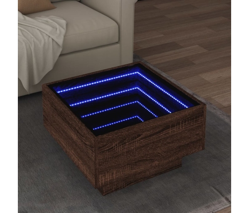 Mesa de centro y LED madera ingeniería marrón roble 50x50x30 cm