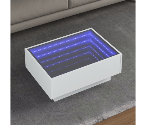 Mesa de centro con LED madera de ingeniería blanca 70x50x30 cm