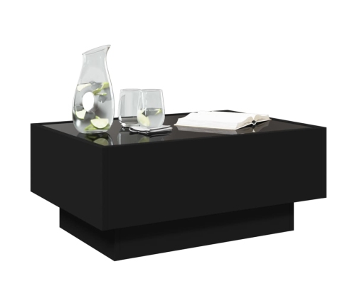 Mesa de centro con LED madera de ingeniería negro 70x50x30 cm