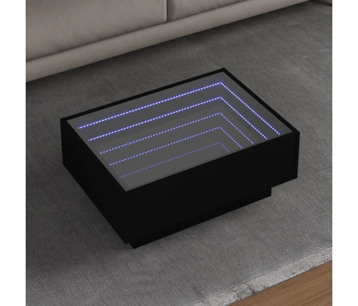 Mesa de centro con LED madera de ingeniería negro 70x50x30 cm