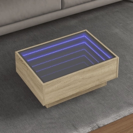 Mesa de centro y LED madera ingeniería roble Sonoma 70x50x30 cm