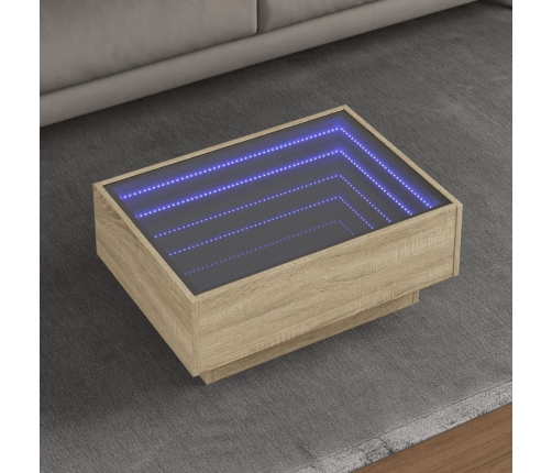 Mesa de centro y LED madera ingeniería roble Sonoma 70x50x30 cm