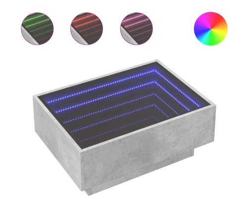 Mesa de centro y LED madera ingeniería gris hormigón 70x50x30cm