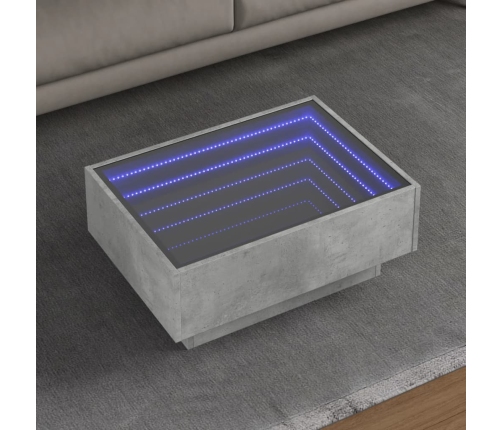 Mesa de centro y LED madera ingeniería gris hormigón 70x50x30cm