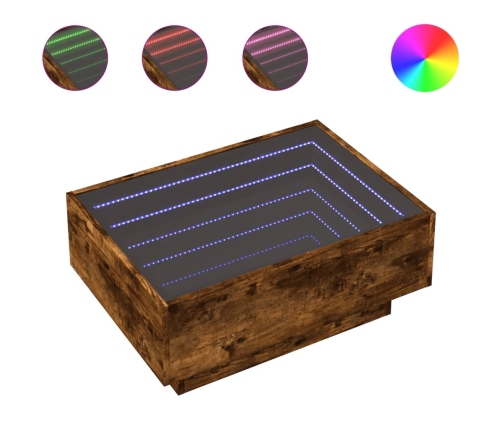 Mesa de centro y LED madera ingeniería roble ahumado 70x50x30cm