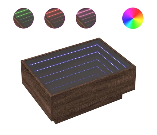 Mesa de centro y LED madera ingeniería marrón roble 70x50x30 cm