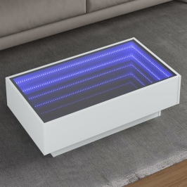 Mesa de centro con LED madera de ingeniería blanca 90x50x30 cm