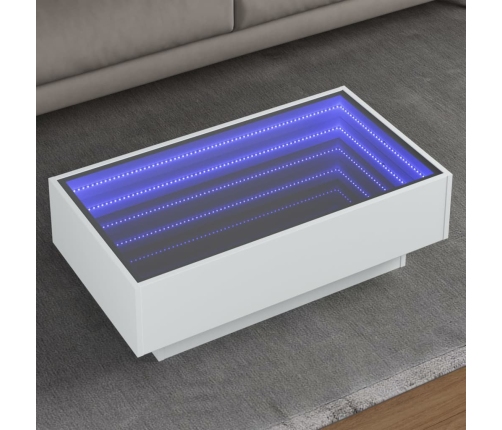 Mesa de centro con LED madera de ingeniería blanca 90x50x30 cm