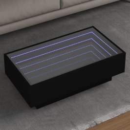 Mesa de centro con LED madera de ingeniería negro 90x50x30 cm