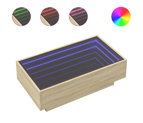 Mesa de centro y LED madera ingeniería roble Sonoma 90x50x30 cm