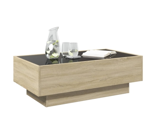 Mesa de centro y LED madera ingeniería roble Sonoma 90x50x30 cm