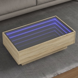 Mesa de centro y LED madera ingeniería roble Sonoma 90x50x30 cm