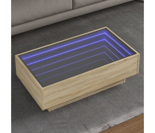 Mesa de centro y LED madera ingeniería roble Sonoma 90x50x30 cm