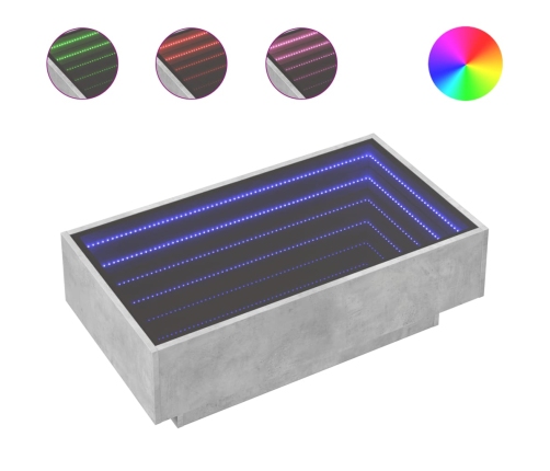 Mesa de centro y LED madera ingeniería gris hormigón 90x50x30cm