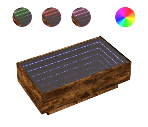 Mesa de centro y LED madera ingeniería roble ahumado 90x50x30cm