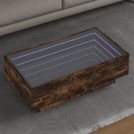 Mesa de centro y LED madera ingeniería roble ahumado 90x50x30cm