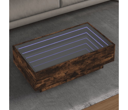 Mesa de centro y LED madera ingeniería roble ahumado 90x50x30cm