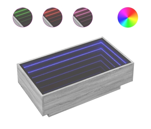 Mesa de centro y LED madera ingeniería gris Sonoma 90x50x30 cm