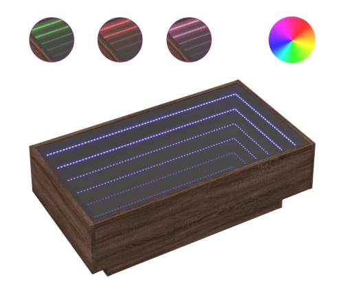 Mesa de centro y LED madera ingeniería marrón roble 90x50x30 cm