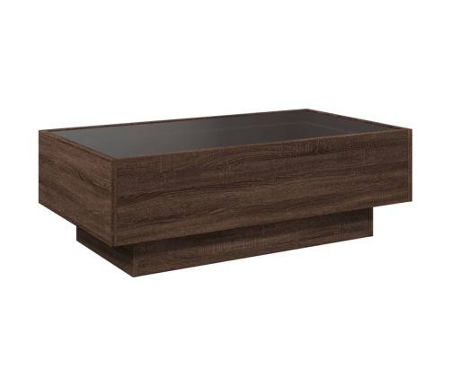 Mesa de centro y LED madera ingeniería marrón roble 90x50x30 cm