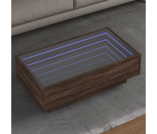 Mesa de centro y LED madera ingeniería marrón roble 90x50x30 cm