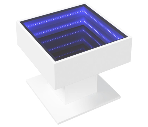 Mesa de centro con luz LED madera ingeniería blanca 50x50x45 cm