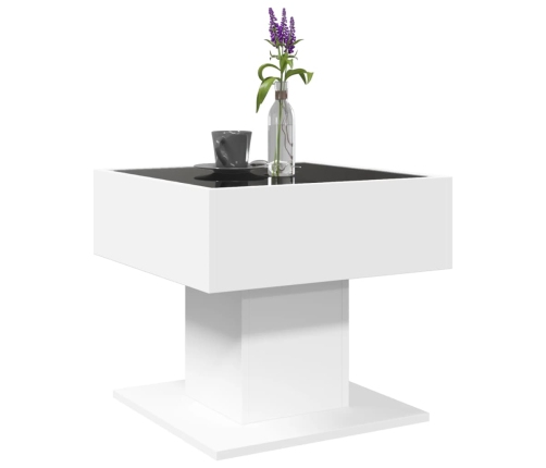 Mesa de centro con luz LED madera ingeniería blanca 50x50x45 cm