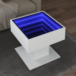 Mesa de centro con luz LED madera ingeniería blanca 50x50x45 cm