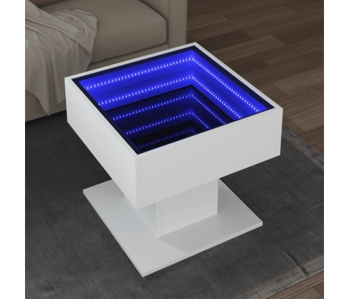 Mesa de centro con luz LED madera ingeniería blanca 50x50x45 cm