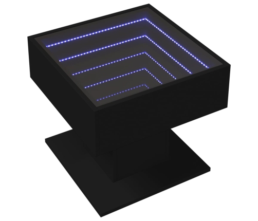 Mesa de centro con luz LED madera ingeniería negra 50x50x45 cm