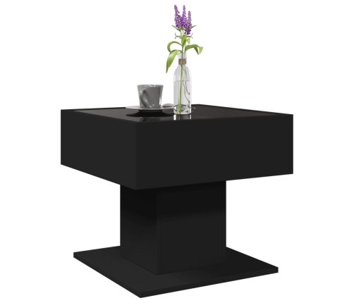 Mesa de centro con luz LED madera ingeniería negra 50x50x45 cm