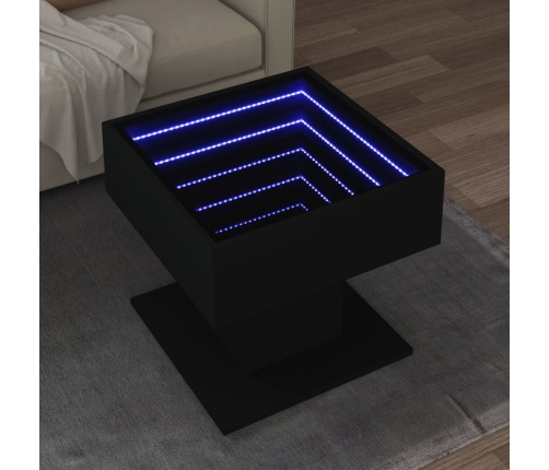 Mesa de centro con luz LED madera ingeniería negra 50x50x45 cm