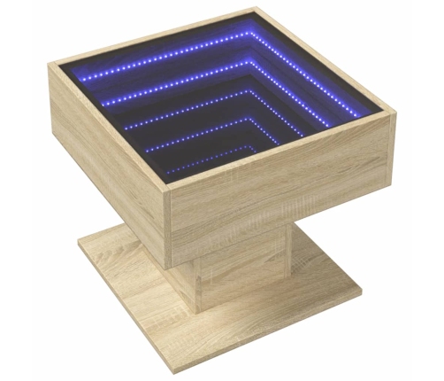 Mesa de centro y LED madera ingeniería roble Sonoma 50x50x45 cm