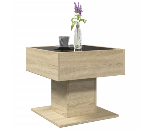 Mesa de centro y LED madera ingeniería roble Sonoma 50x50x45 cm