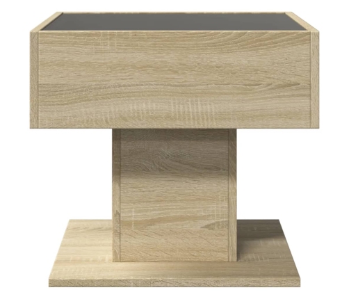 Mesa de centro y LED madera ingeniería roble Sonoma 50x50x45 cm