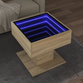 Mesa de centro y LED madera ingeniería roble Sonoma 50x50x45 cm