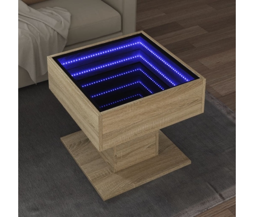 Mesa de centro y LED madera ingeniería roble Sonoma 50x50x45 cm