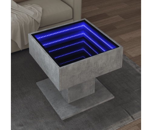 Mesa de centro y LED madera ingeniería gris hormigón 50x50x45cm