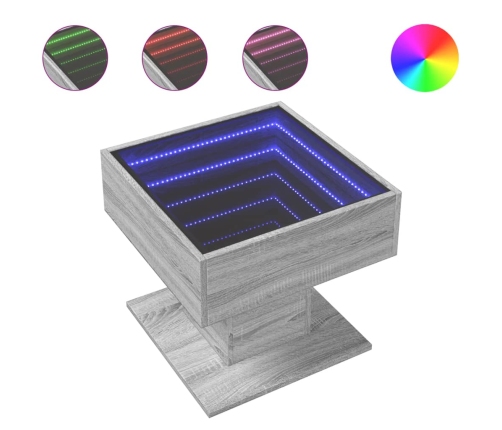 Mesa de centro y LED madera ingeniería gris Sonoma 50x50x45 cm